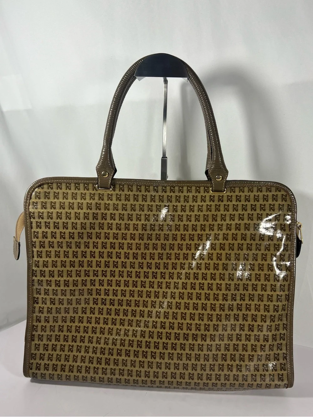 4094: Nina Ricci Monogram Coated Canvas Document Briefcase Laptop Bag